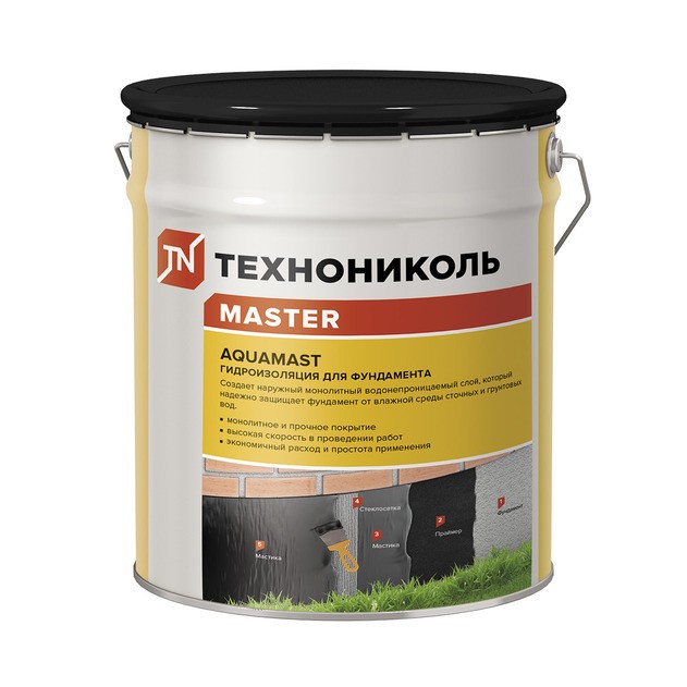 Мастика битумная для фундамента ТЕХНОНИКОЛЬ AquaMast, ведро 10 кг