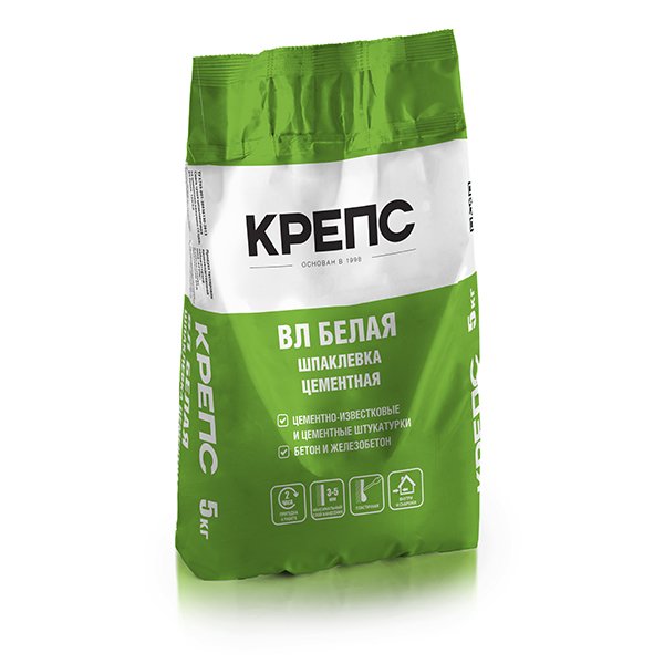 Шпаклевка цементная финишная Крепс ВЛ, белая, 5кг