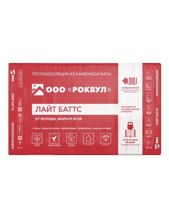 Утеплитель Роквул Лайт Баттс 1000х600х50 мм, 10 шт/уп, 6 м²
