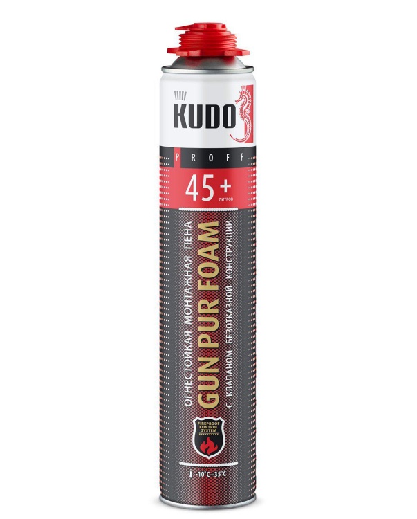 Пена монтажная полиуретановая огнестойкая KUDO FIRE PROFF 45+, 1л