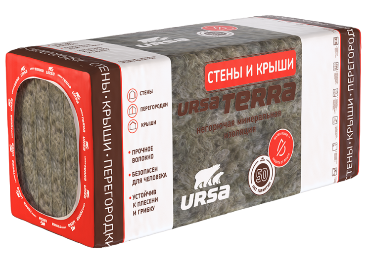 Утеплитель Урса Terra 36 PN Стены и крыши 1250х610х100 мм, 5 шт/уп, 3,81 м²