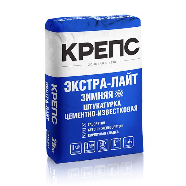 Штукатурка цементно-известковая Крепс Экстра-лайт ЗИМА, 25кг