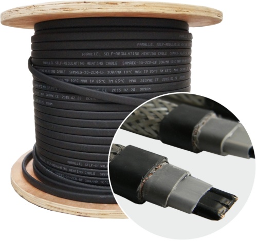 Греющий кабель саморегулирующийся SRL (SRF) 16-2-CR-UV, 16 Вт/м, экранированный, с УФ-защитой, для кровли и водостоков
