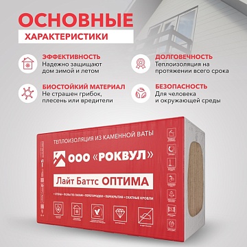 Утеплитель Роквул Лайт Баттс Оптима 1000х600х100 мм, 5 шт/уп, 3 м²