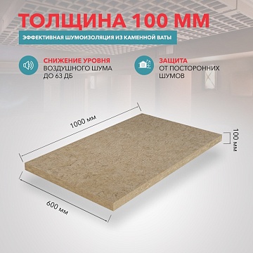 Шумоизоляция Роквул Акустик Баттс для стен, перегородок и потолка, 1000х600х100 мм, 5 шт/уп, 3 м²